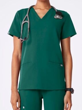 FIGS $42 Womens Large Hunter Green Casma Pocket Scrub Vneck Short Sleeve Top O3